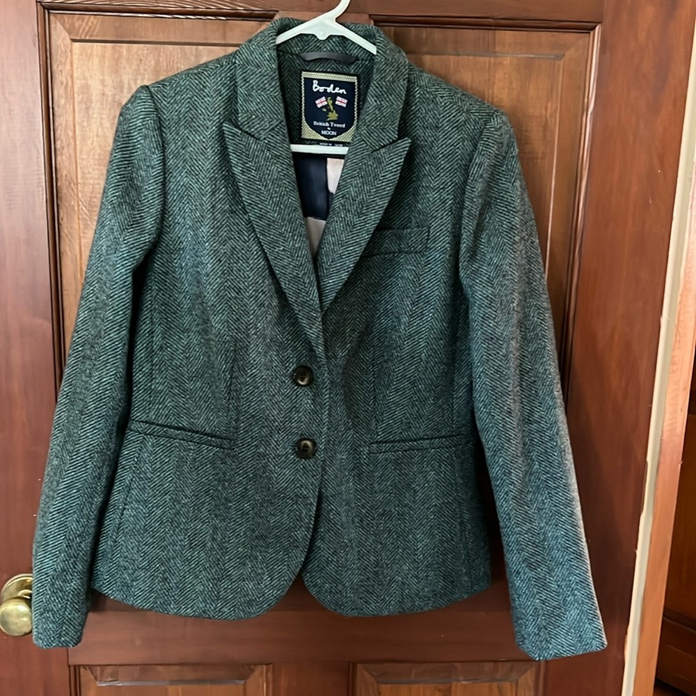 Boden . British Tweed by Moon Womens Green Herringbone Wool Blazer - 6
